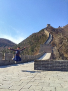 After descending the Great Wall, and carrying 4 layers of clothes, here's a jump despite the cold! Photo taken using an iPhone 5s